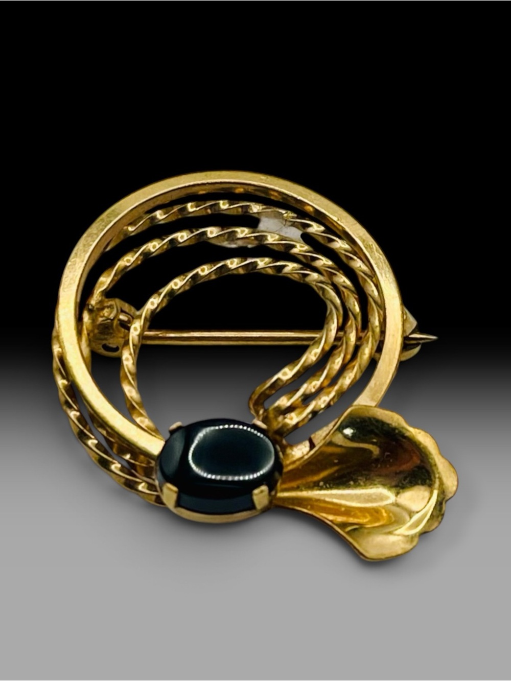 Vintage DCE Curtis 14K Gold Filled Black Onyx Wreath Brooch Estate Piece